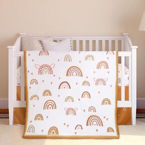 Ganeen 3 Pieces Boho Rainbow Crib Bedding Set for Girls or Boys, Standard Size Neutral Rainbow Boho Baby Bedding Sets with Baby Comforter, Crib Sheet and Skirt, Soft and Safe in Kuwait