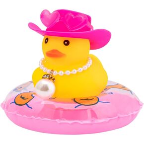 wonuu Car Dashboard Decorations Pink Cowboy Duck, Rubber Ducks for Car Ornament Accessories with Color Sunglasses Cowboy Hat Pearl and Swim Ring, AX_Pink Spot Cowboy Hat_Preal B_Duck in Kuwait
