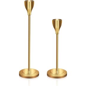 GiveU Gold Taper 2 Pack Wedding & Dinning Table Centerpieces Decorative Brass Candlestick Holder, Metal Candelabra,Fits 3/4 inch Thick Led Candles,6 & 8inches Height, 6&8' in Kuwait