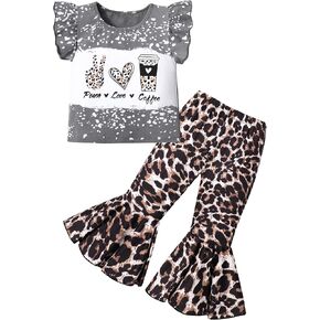 ملابس Tomolant للأطفال الصغار بأكمام قصيرة مكشكشة + سروال جرس سفلي قطعتين ملابس صيفية للفتيات الصغيرات in Kuwait