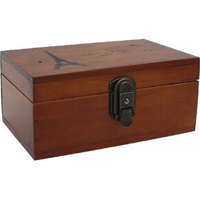 Vintage Wooden Storage Box with Hinged Lid Decorative Wood Jewelry Makeup Boxes Organizer (8.65 x 5.5 x 4 inch)