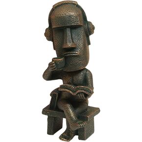 Moai Statue Decor - 6 Inch Easter Island Oranment Resin Stone Decoration for Room Accessories Antique Sculpture for Office Desktop (Read a Book)