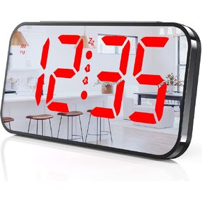 Powalack Digital Wall Clock, 9.6’’ Large LED Mirror Display, Dual Alarm Clock for Bedroom with Adjustable Brightness, Nightlight, Easy to Use, Snooze, 12/24H, Clock for Elderly, Bedroom Accessories in Kuwait