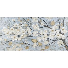 Madison Park Luminous Bloom Wall Art Living Room Décor - Floral Brushstroke Hand Embellished Canvas Home Accent Modern Bathroom Decoration, Ready to Hang Painting for Bedroom, 39" x 19", Blue