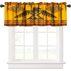 Brown Ethnicl Aztec Kitchen Window Valance,Vintage Red Ethnic Native American Blackout Curtain Valance for Bedroom Bathroom Decor with Rod Pocket, One Panel 54X18 Inches in Kuwait