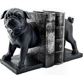 Bellaa Boston Pug Bookends, Decorative Book Ends for Bookshelves, Rustic Vintage Antique Black Animal Home Decor, Shelf Decor, Unique, Modern Living Room, Office Desk, Bookcases Decoration, 8 inch in Saudi Arabia