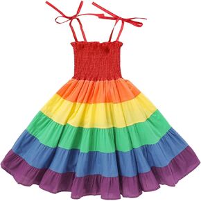 YOUNGER TREE Toddler Baby Girls Rainbow Dress Princess Sleeveless Halter Beach Tutu Sundress