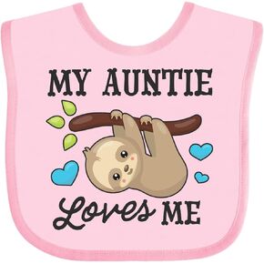 inktastic My Auntie Loves Me with Sloth and Hearts Baby Bib