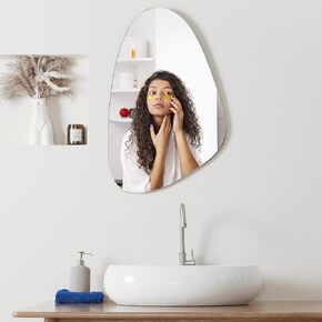 Unique & Modern Irregular Wall Mirror for Bathroom Vanity & Living Room, Asymmetrical Decorative Wall Mirror - Wall Mounted Curvy & Wavy Oval Abstract Body Mirror for Entryway 30"x19" in Saudi Arabia