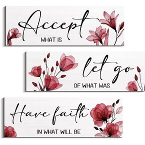 Purple Wall Decor Accept Let Go Have Faith Bathroom Wall Decor Wooden Inspirational Quotes Decorations for Living Room Wood Hanging Farmhouse Bedroom Art (accept-rose purple)