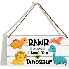 Dinosaur Inspirational Quote Wood Hanging Sign Plaque, Dinosaur Wall Decor, Rawr Means I Love You in Dinosaur, Dinosaur Decor, Dinosaur Room Decor for Boys, Dinosaur Bedroom Playroom Decor, 12x6 in Kuwait