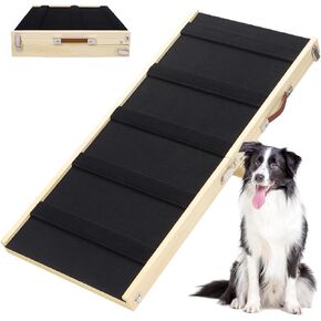 Foldable Dog Ramp - Portable Natural Solid Wood Pet Ramps for Small/Large Dogs, Non Slip Cat Dog Safety Ladder for Bed, Couch, Car in Kuwait