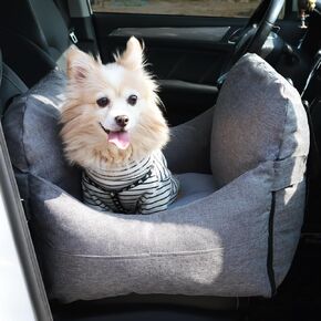 Dog Car Seat for Small Medium Dogs, Washable Dog Booster Seats with Detachable Cover and Storage Pockets, Portable Travel Dog Bed for Car Rides on Front/Back Seat - Brown & Beige in Kuwait