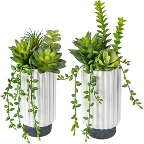 Hollyone Artificial Succulents Plants Set of 2 Faux Succulents 9" Fake Succulent Plants in Ceramic Pot Succulent Plant for Desk Modern Home Living Room Office Table Shelf Bathroom Decor in Kuwait