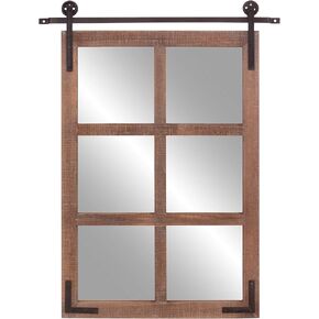 Patton Wall Decor 33x26 Sliding Barn Door Wood Window Wall Mirror, Brown in Kuwait