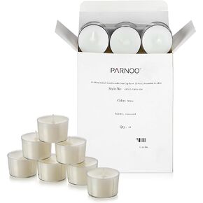 شموع الشاي الأبيض الخفيفة مع كوب شفاف - صندوق مكون من 24 قطعة - وقت حرق ممتد 10 ساعات - شمعة شاي غير معطرة وبدون دخان - مثالية لحفلات الزفاف والحفلات والفنادق والمطاعم in Kuwait