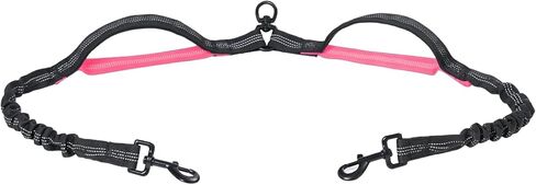 مقود الكلب المزدوج | مقود كلب حر اليدين لكلبين | مقود مزدوج للكلاب للمشي والتدريب والتنزه | عاكس ممتص للصدمات | مقرنة للكلاب دوارة 360 درجة | مقود الكلاب بدون سحب على شكل حرف Y (مقرنة باللون الوردي) in Kuwait