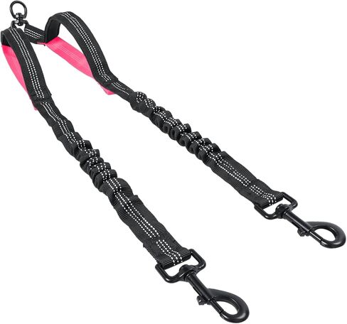 مقود الكلب المزدوج | مقود كلب حر اليدين لكلبين | مقود مزدوج للكلاب للمشي والتدريب والتنزه | عاكس ممتص للصدمات | مقرنة للكلاب دوارة 360 درجة | مقود الكلاب بدون سحب على شكل حرف Y (مقرنة باللون الوردي) in Kuwait