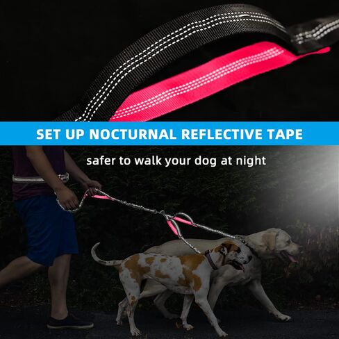 مقود الكلب المزدوج | مقود كلب حر اليدين لكلبين | مقود مزدوج للكلاب للمشي والتدريب والتنزه | عاكس ممتص للصدمات | مقرنة للكلاب دوارة 360 درجة | مقود الكلاب بدون سحب على شكل حرف Y (مقرنة باللون الوردي) in Kuwait