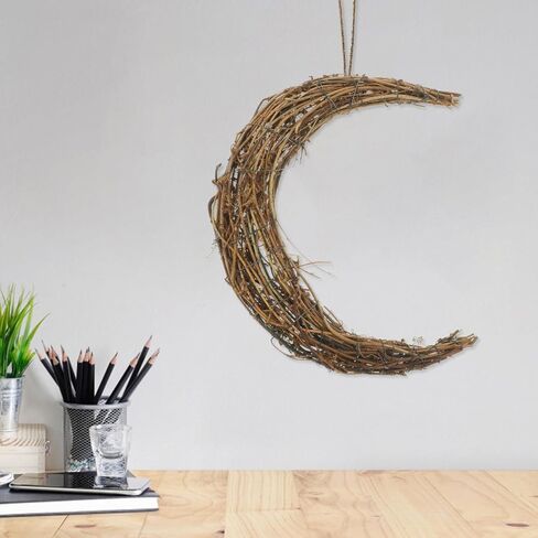 HOMSFOU DIY Wreath Frame Moon Shape Grapevine Wreath Rings Vine Branch Wreath Christmas Rattan Wreath Garland Decoration for DIY Craft Holiday Wedding Party Decor 30cm in Saudi Arabia