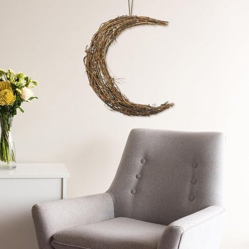 HOMSFOU DIY Wreath Frame Moon Shape Grapevine Wreath Rings Vine Branch Wreath Christmas Rattan Wreath Garland Decoration for DIY Craft Holiday Wedding Party Decor 30cm in Saudi Arabia