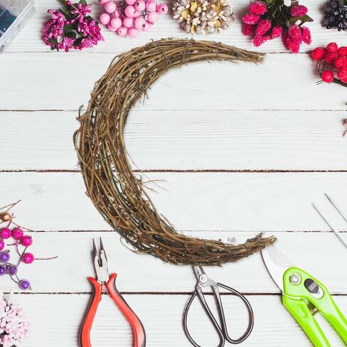 HOMSFOU DIY Wreath Frame Moon Shape Grapevine Wreath Rings Vine Branch Wreath Christmas Rattan Wreath Garland Decoration for DIY Craft Holiday Wedding Party Decor 30cm in Saudi Arabia