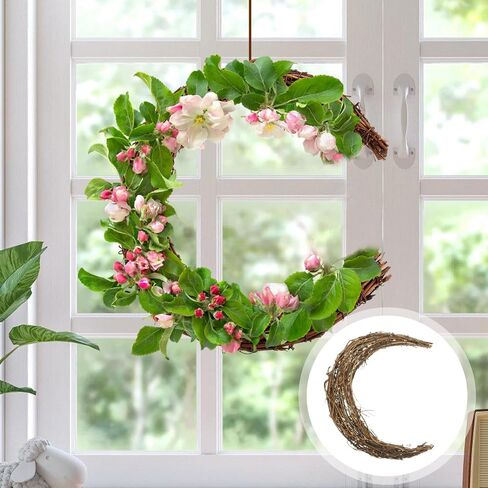 HOMSFOU DIY Wreath Frame Moon Shape Grapevine Wreath Rings Vine Branch Wreath Christmas Rattan Wreath Garland Decoration for DIY Craft Holiday Wedding Party Decor 30cm in Saudi Arabia
