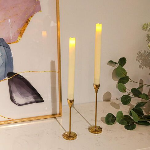 GiveU Gold Taper 2 Pack Wedding & Dinning Table Centerpieces Decorative Brass Candlestick Holder, Metal Candelabra,Fits 3/4 inch Thick Led Candles,6 & 8inches Height, 6&8' in Kuwait