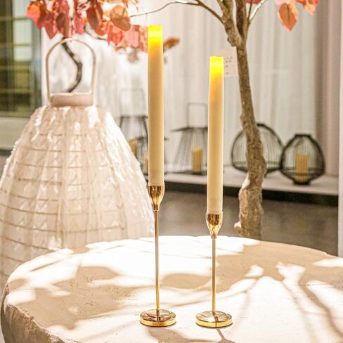 GiveU Gold Taper 2 Pack Wedding & Dinning Table Centerpieces Decorative Brass Candlestick Holder, Metal Candelabra,Fits 3/4 inch Thick Led Candles,6 & 8inches Height, 6&8' in Kuwait