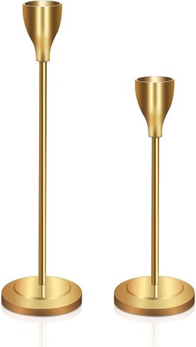 GiveU Gold Taper 2 Pack Wedding & Dinning Table Centerpieces Decorative Brass Candlestick Holder, Metal Candelabra,Fits 3/4 inch Thick Led Candles,6 & 8inches Height, 6&8' in Kuwait