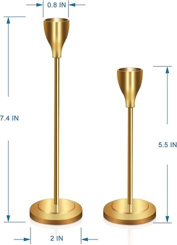 GiveU Gold Taper 2 Pack Wedding & Dinning Table Centerpieces Decorative Brass Candlestick Holder, Metal Candelabra,Fits 3/4 inch Thick Led Candles,6 & 8inches Height, 6&8' in Kuwait