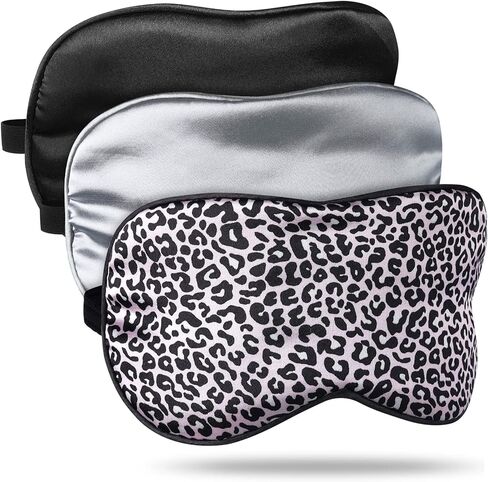 3 Pcs Silk Sleep Mask Eye Cover Night Blindfold Adjustable Strap Satin Eye Mask for Sleeping Black Grey Pink Leopard Print Sleep Masks for Women Soft Imitation Silk Eye Shade Cover Mask in Saudi Arabia