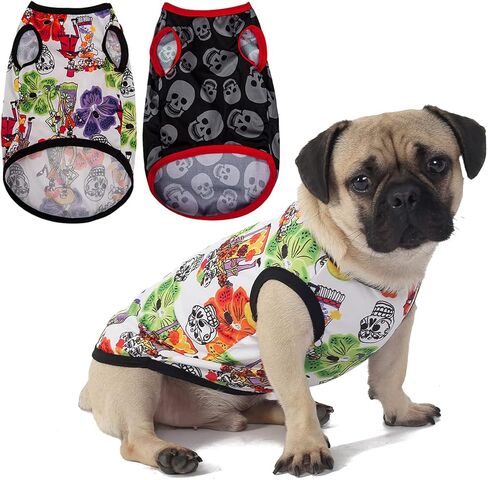 Hozz 2 Pack Dog Cute T Shirts for Small Dogs Durable Polyester Summer Clothes no Shrink Fashion Skull M in Kuwait