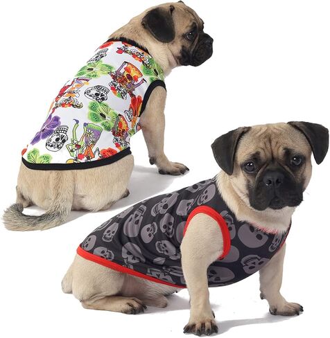 Hozz 2 Pack Dog Cute T Shirts for Small Dogs Durable Polyester Summer Clothes no Shrink Fashion Skull M in Kuwait