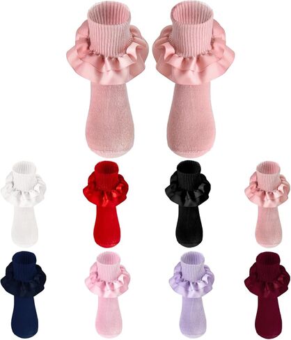 جوارب مكشكشة للفتيات من TWINKLING AT DOWN جوارب مكشكشة من الدانتيل لحديثي الولادة/الرضع/الأطفال الصغار/البنات in Kuwait