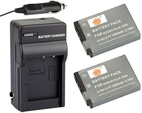 DSTE Replacement for 2X KLIC-7003 Rechargeable Li-ion Battery + Travel Car Charger DC53 Compatible Kodak EasyShare M380 M381 M420 V803 V1003 Z950 Camera as GE GB-40 in Saudi Arabia