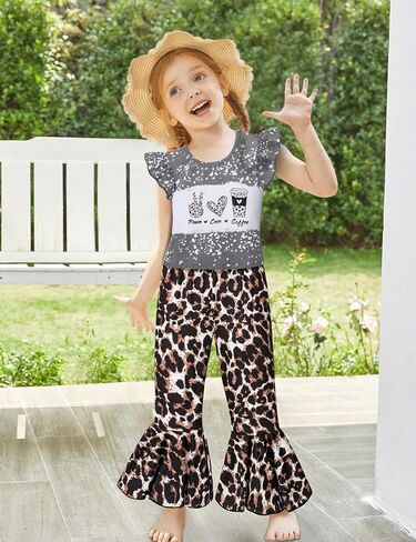 ملابس Tomolant للأطفال الصغار بأكمام قصيرة مكشكشة + سروال جرس سفلي قطعتين ملابس صيفية للفتيات الصغيرات in Kuwait