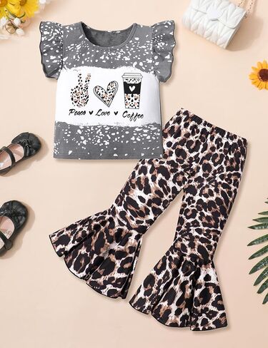 ملابس Tomolant للأطفال الصغار بأكمام قصيرة مكشكشة + سروال جرس سفلي قطعتين ملابس صيفية للفتيات الصغيرات in Kuwait