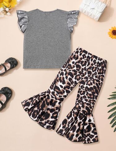 ملابس Tomolant للأطفال الصغار بأكمام قصيرة مكشكشة + سروال جرس سفلي قطعتين ملابس صيفية للفتيات الصغيرات in Kuwait