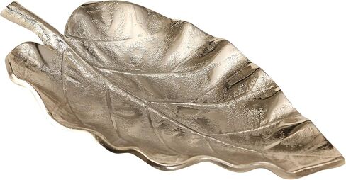 3 Piece Metal Leaf Dish Set, Vanity Counter Top Display, Decorative, Cast Golden Champagne Aluminum, Intricate Ripple and Stem Details, Each 10.75 L x 7.75 W in in Saudi Arabia