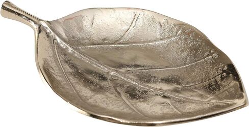 3 Piece Metal Leaf Dish Set, Vanity Counter Top Display, Decorative, Cast Golden Champagne Aluminum, Intricate Ripple and Stem Details, Each 10.75 L x 7.75 W in in Saudi Arabia