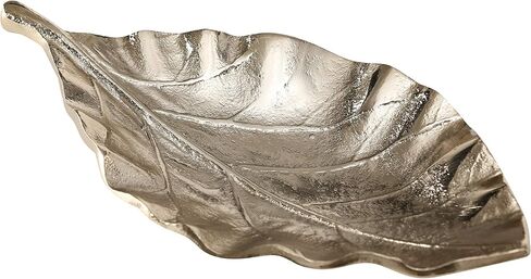 3 Piece Metal Leaf Dish Set, Vanity Counter Top Display, Decorative, Cast Golden Champagne Aluminum, Intricate Ripple and Stem Details, Each 10.75 L x 7.75 W in in Saudi Arabia