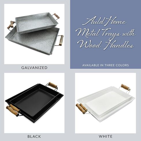 AuldHome Enamelware Rustic Trays (Set of 2, Small & Medium, Black); Farmhouse Decor Rectangular Trays with Handles in Saudi Arabia