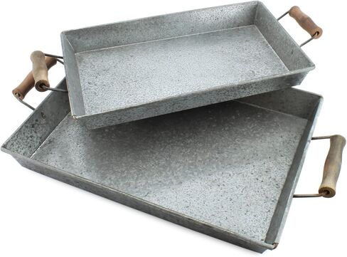 AuldHome Enamelware Rustic Trays (Set of 2, Small & Medium, Black); Farmhouse Decor Rectangular Trays with Handles in Saudi Arabia