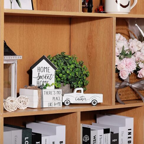 5 Pcs Farmhouse Decor for Tiered Tray, Mini Book Stack with Faux Leaves and Black White Buffalo Plaid Twine String, Truck and Farmhouse Wooden Sign, for Kitchen Table Decoration, Housewarming Gift in Saudi Arabia