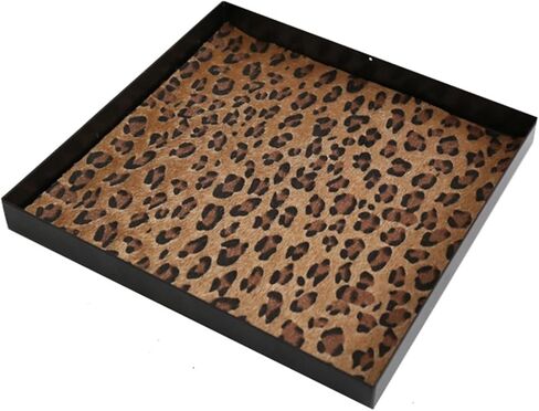 Iron Tray,ISEMRO Black Square Decorative Tray Leopard Coffee Table Tray Decor,Decorative Serving Tray for Coffee Table Living Room Table Farmhouse Kitchen Counter in Kuwait