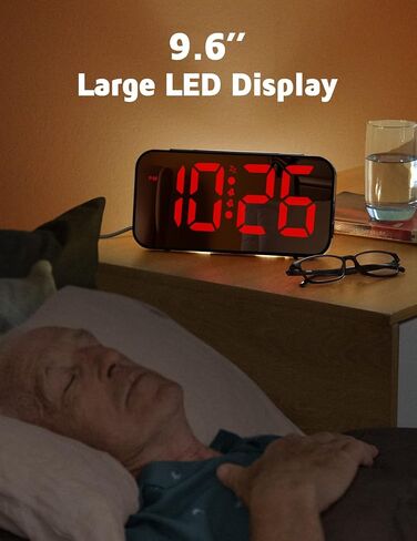 Powalack Digital Wall Clock, 9.6’’ Large LED Mirror Display, Dual Alarm Clock for Bedroom with Adjustable Brightness, Nightlight, Easy to Use, Snooze, 12/24H, Clock for Elderly, Bedroom Accessories in Kuwait