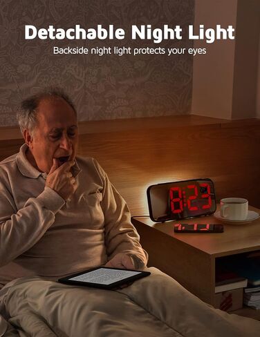 Powalack Digital Wall Clock, 9.6’’ Large LED Mirror Display, Dual Alarm Clock for Bedroom with Adjustable Brightness, Nightlight, Easy to Use, Snooze, 12/24H, Clock for Elderly, Bedroom Accessories in Kuwait