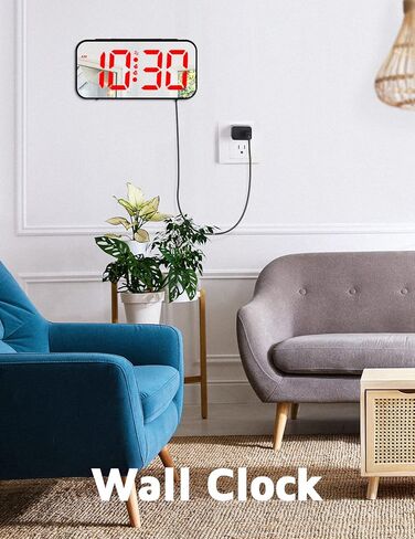 Powalack Digital Wall Clock, 9.6’’ Large LED Mirror Display, Dual Alarm Clock for Bedroom with Adjustable Brightness, Nightlight, Easy to Use, Snooze, 12/24H, Clock for Elderly, Bedroom Accessories in Kuwait