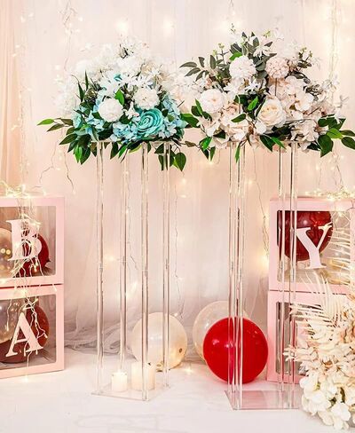 Algasan Acrylic decorative flower stand for Centerpieces Wedding Tabletop Geometric Centerpiece Stand-Floor Column Display Stand for Wedding Ceremony Party Reception Decoration (39.37in TALL 4PCS) in Saudi Arabia